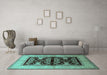 Machine Washable Oriental Turquoise Industrial Area Rugs in a Living Room,, wshurb2960turq