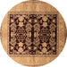 Round Machine Washable Oriental Brown Industrial Rug, wshurb2960brn