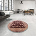 Round Mid-Century Modern Dark Salmon Pink Oriental Rug in a Office, urb2960