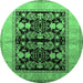 Round Machine Washable Oriental Emerald Green Industrial Area Rugs, wshurb2960emgrn