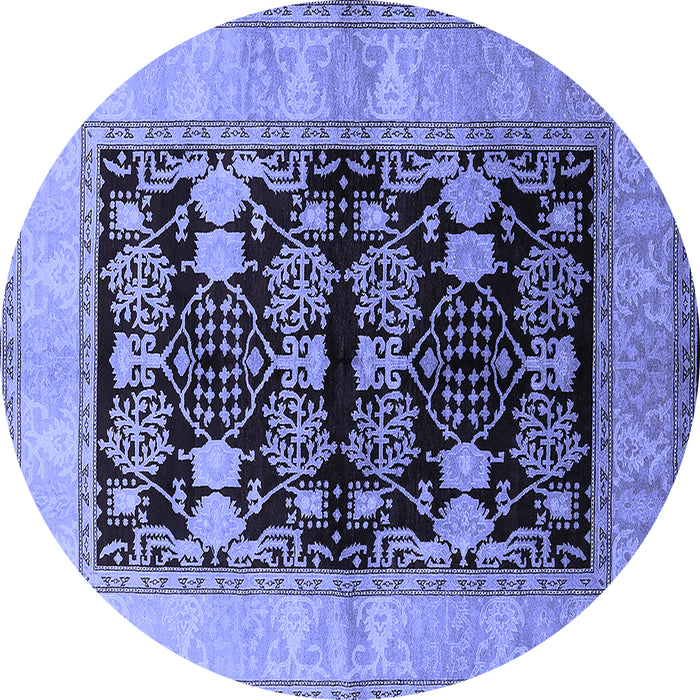 Round Machine Washable Oriental Blue Industrial Rug, wshurb2960blu