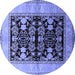 Round Machine Washable Oriental Blue Industrial Rug, wshurb2960blu