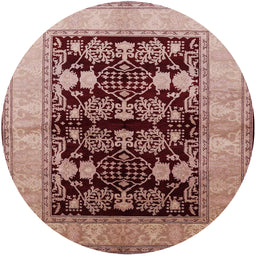 Round Mid-Century Modern Dark Salmon Pink Oriental Rug, urb2960