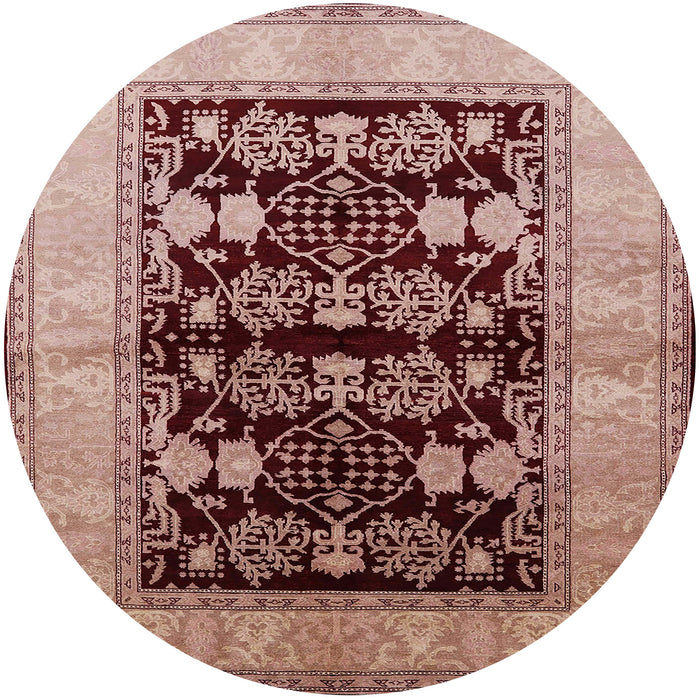 Round Mid-Century Modern Dark Salmon Pink Oriental Rug, urb2960