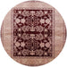 Round Mid-Century Modern Dark Salmon Pink Oriental Rug, urb2960