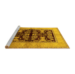 Sideview of Machine Washable Oriental Yellow Industrial Rug, wshurb2960yw