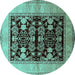 Round Machine Washable Oriental Turquoise Industrial Area Rugs, wshurb2960turq