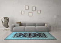 Machine Washable Oriental Light Blue Industrial Rug, wshurb2960lblu