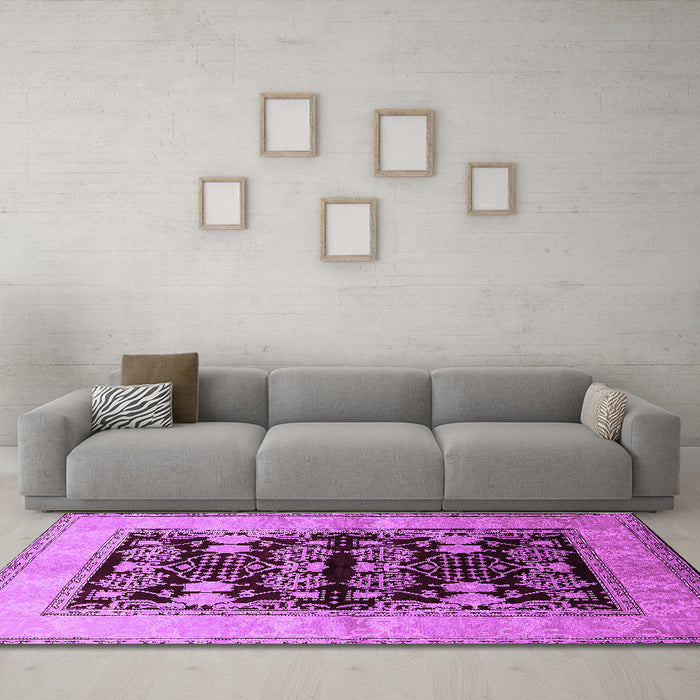 Machine Washable Oriental Purple Industrial Area Rugs in a Living Room, wshurb2960pur