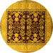 Round Machine Washable Oriental Yellow Industrial Rug, wshurb2960yw