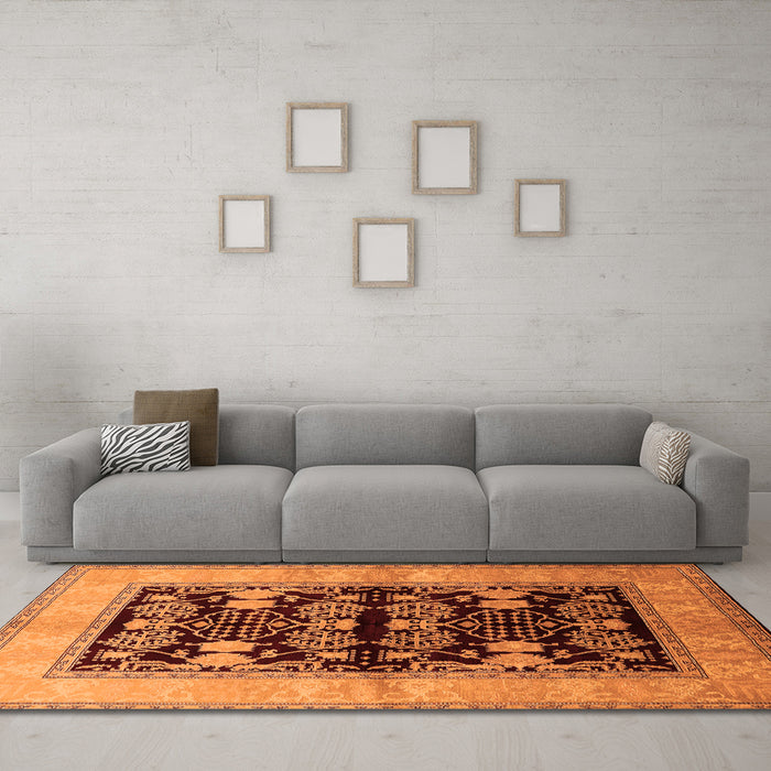 Machine Washable Oriental Orange Industrial Area Rugs in a Living Room, wshurb2960org