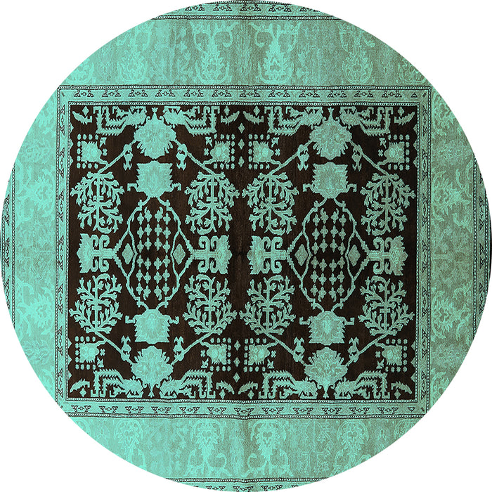 Round Oriental Turquoise Industrial Rug, urb2960turq