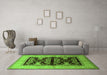 Machine Washable Oriental Green Industrial Area Rugs in a Living Room,, wshurb2960grn