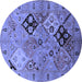 Round Machine Washable Oriental Blue Industrial Rug, wshurb2961blu