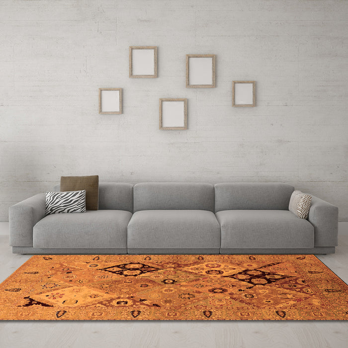 Machine Washable Oriental Orange Industrial Area Rugs in a Living Room, wshurb2961org