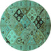 Round Oriental Turquoise Industrial Rug, urb2961turq