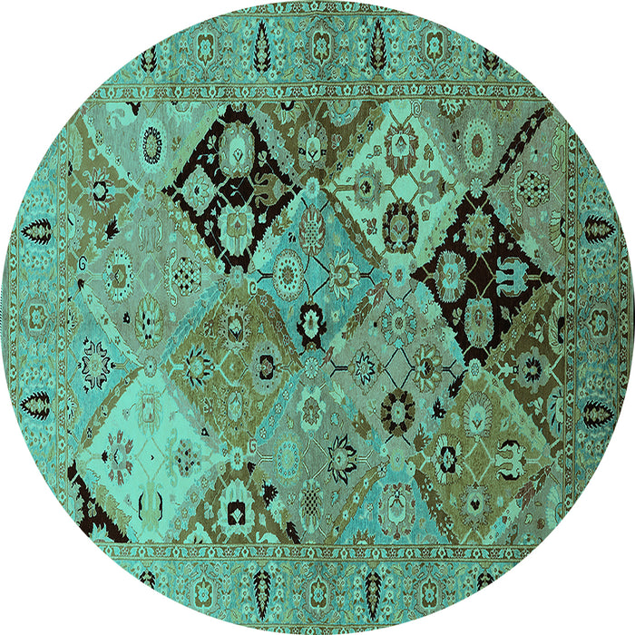 Round Machine Washable Oriental Turquoise Industrial Area Rugs, wshurb2961turq