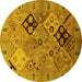 Round Oriental Yellow Industrial Rug, urb2961yw