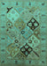 Machine Washable Oriental Turquoise Industrial Area Rugs, wshurb2961turq