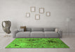 Machine Washable Oriental Green Industrial Area Rugs in a Living Room,, wshurb2961grn