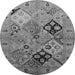 Round Machine Washable Oriental Gray Industrial Rug, wshurb2961gry