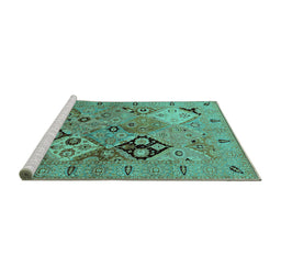 Sideview of Machine Washable Oriental Turquoise Industrial Area Rugs, wshurb2961turq