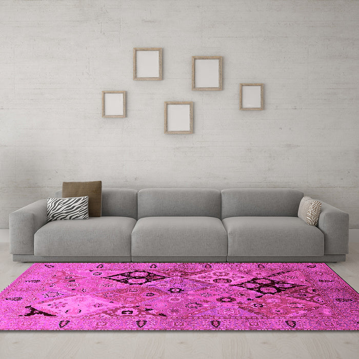 Machine Washable Oriental Pink Industrial Rug in a Living Room, wshurb2961pnk