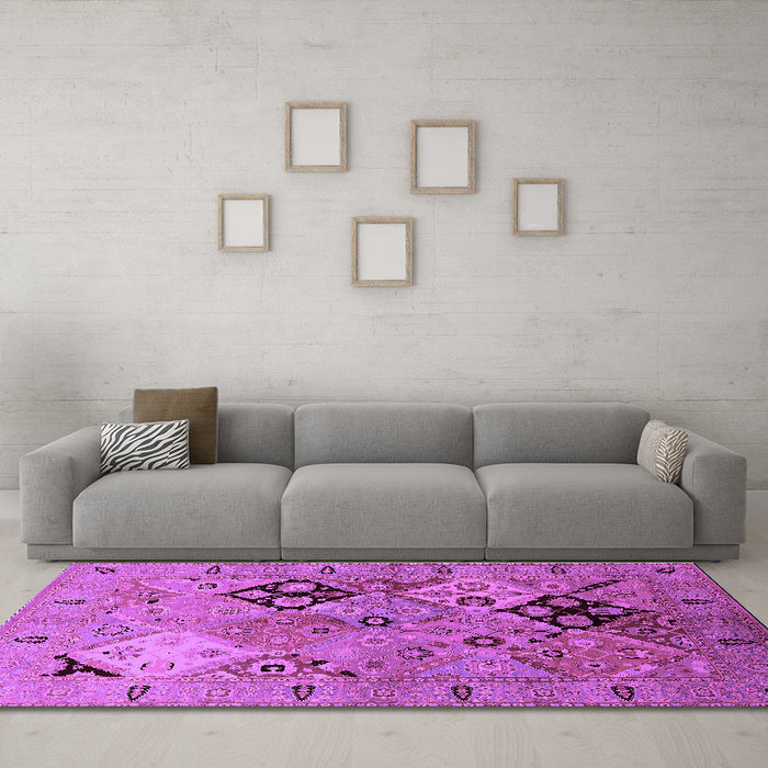 Machine Washable Oriental Purple Industrial Area Rugs in a Living Room, wshurb2961pur