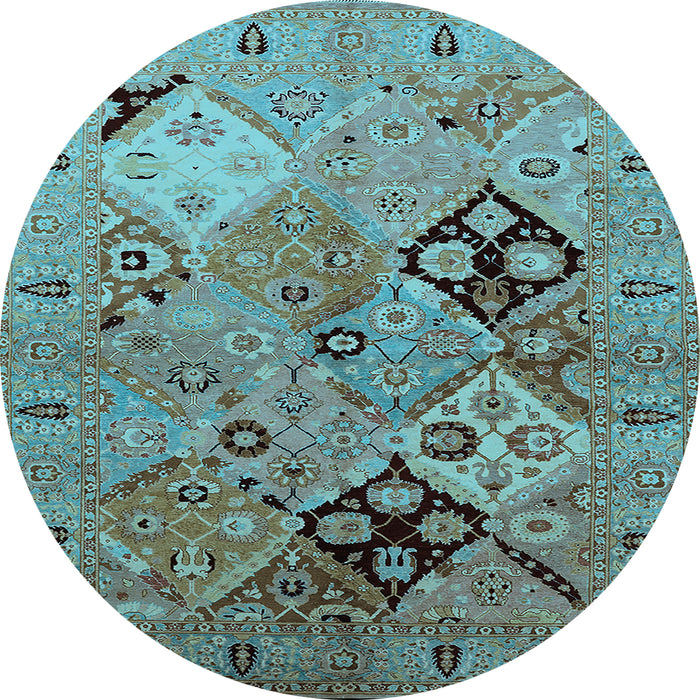 Round Machine Washable Oriental Light Blue Industrial Rug, wshurb2961lblu