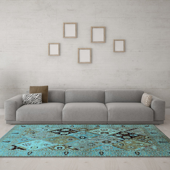 Machine Washable Oriental Light Blue Industrial Rug in a Living Room, wshurb2961lblu