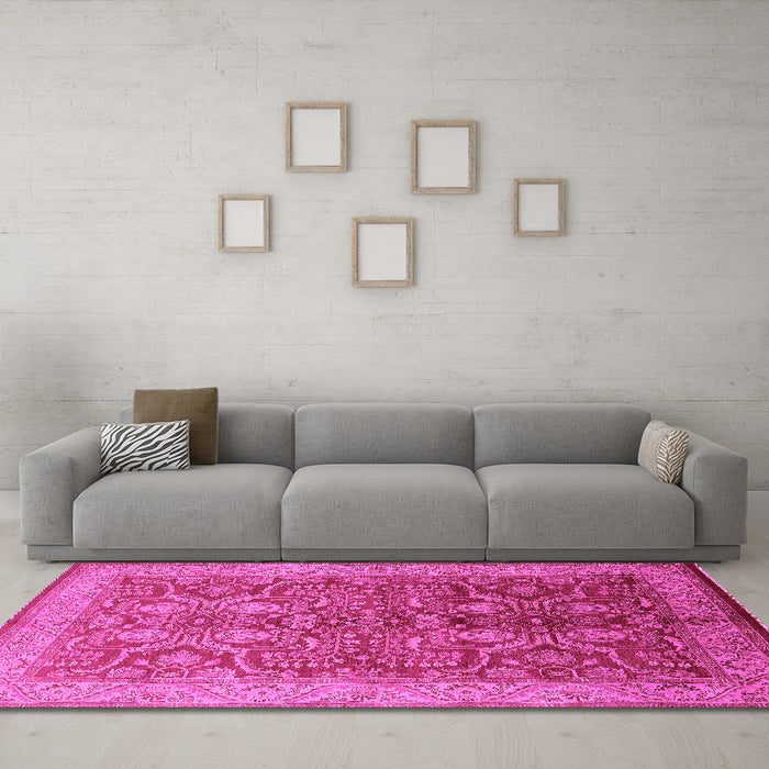 Machine Washable Oriental Pink Industrial Rug in a Living Room, wshurb2962pnk
