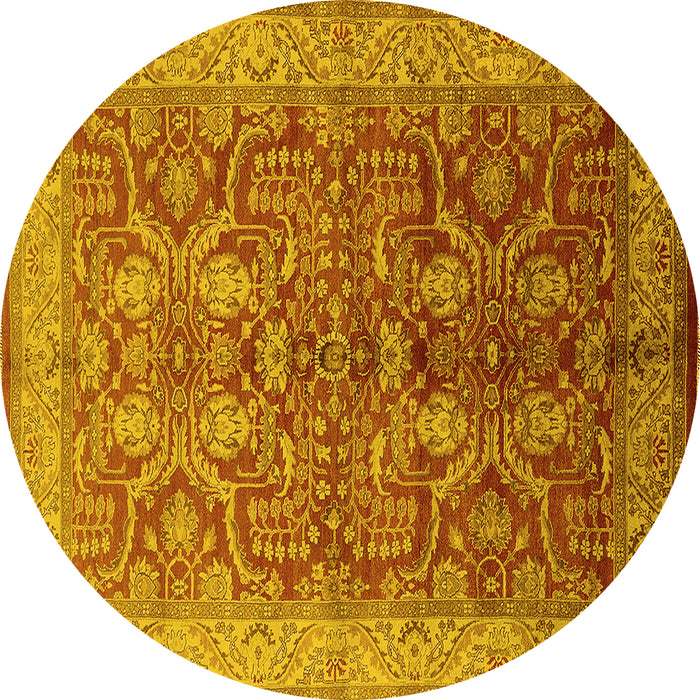 Round Machine Washable Oriental Yellow Industrial Rug, wshurb2962yw