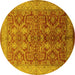 Round Machine Washable Oriental Yellow Industrial Rug, wshurb2962yw