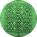 Round Oriental Emerald Green Industrial Rug, urb2962emgrn