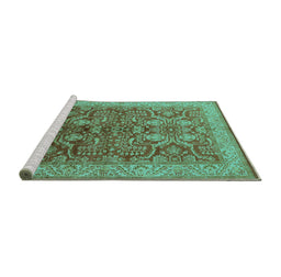 Sideview of Machine Washable Oriental Turquoise Industrial Area Rugs, wshurb2962turq