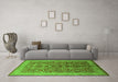 Machine Washable Oriental Green Industrial Area Rugs in a Living Room,, wshurb2962grn