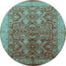 Round Machine Washable Oriental Light Blue Industrial Rug, wshurb2962lblu