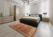 Mid-Century Modern Brown Sand Brown Oriental Rug in a Bedroom, urb2962