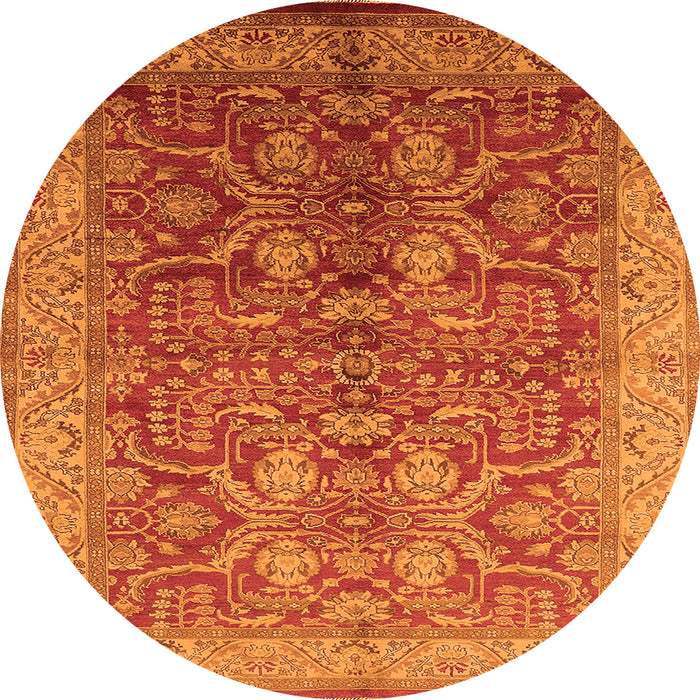 Round Machine Washable Oriental Orange Industrial Area Rugs, wshurb2962org