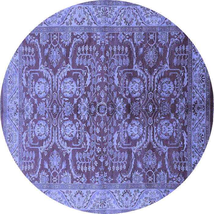 Round Machine Washable Oriental Blue Industrial Rug, wshurb2962blu