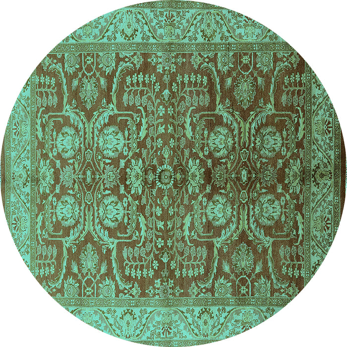 Round Machine Washable Oriental Turquoise Industrial Area Rugs, wshurb2962turq