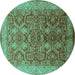 Round Machine Washable Oriental Turquoise Industrial Area Rugs, wshurb2962turq