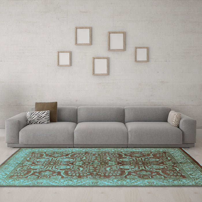 Machine Washable Oriental Light Blue Industrial Rug in a Living Room, wshurb2962lblu
