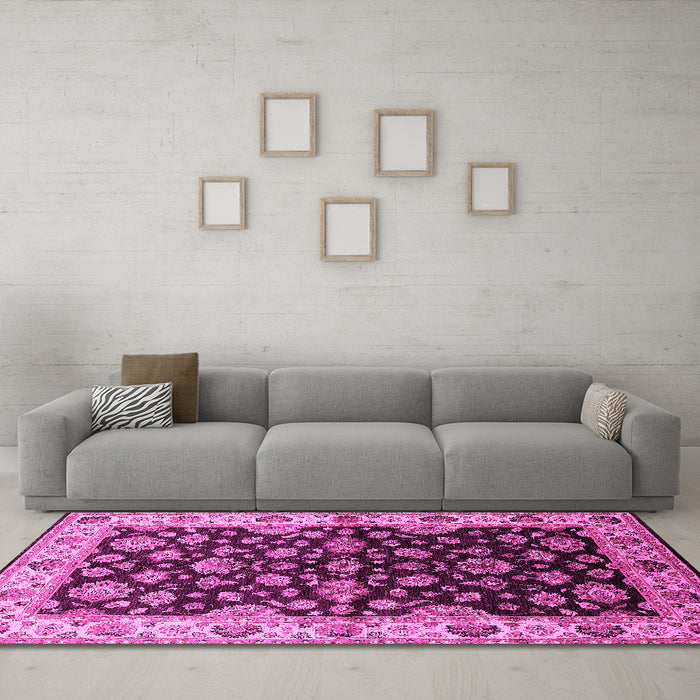 Machine Washable Oriental Pink Industrial Rug in a Living Room, wshurb2963pnk