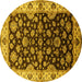 Round Machine Washable Oriental Yellow Industrial Rug, wshurb2963yw