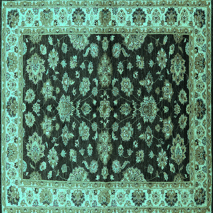 Square Machine Washable Oriental Turquoise Industrial Area Rugs, wshurb2963turq