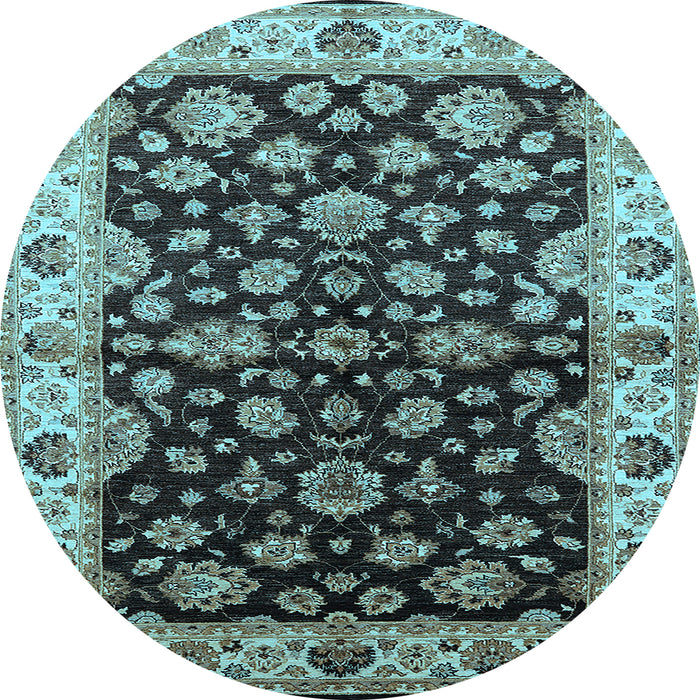 Round Machine Washable Oriental Light Blue Industrial Rug, wshurb2963lblu