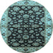 Round Machine Washable Oriental Light Blue Industrial Rug, wshurb2963lblu