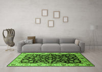 Machine Washable Oriental Green Industrial Rug, wshurb2963grn