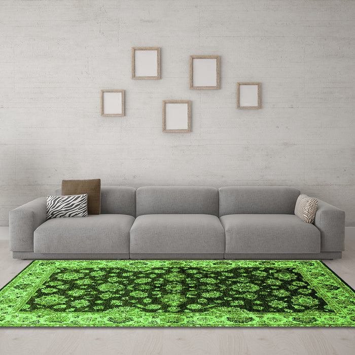 Machine Washable Oriental Green Industrial Area Rugs in a Living Room,, wshurb2963grn